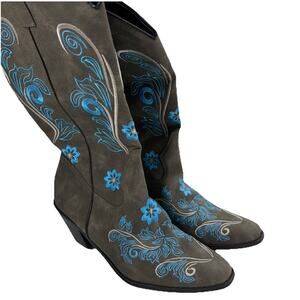 DREAM PAIRS Women's Cowboy Boots Mid Calf Chunky Heel Sz 11 Embroidery Stitched